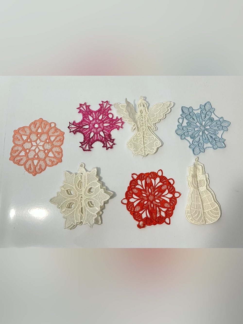 Lot of 7 Freestanding Lace Ornaments